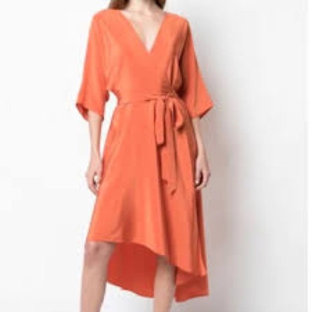 Diane von Furstenberg 100% Silk Wrap Midi Dress | Orange | Size Small - Picture 3 of 7
